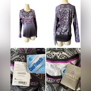 Athleta Power to the She Runaway Top Women’s size M paisley long raglan sleeve